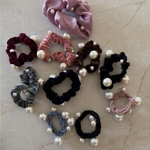 Velvet Scrunchies with Pearl Accents